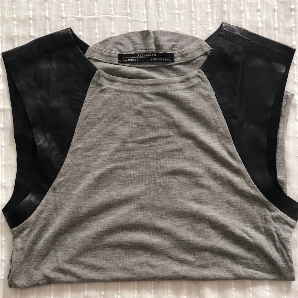 All Saints t-shirt with leather detail
